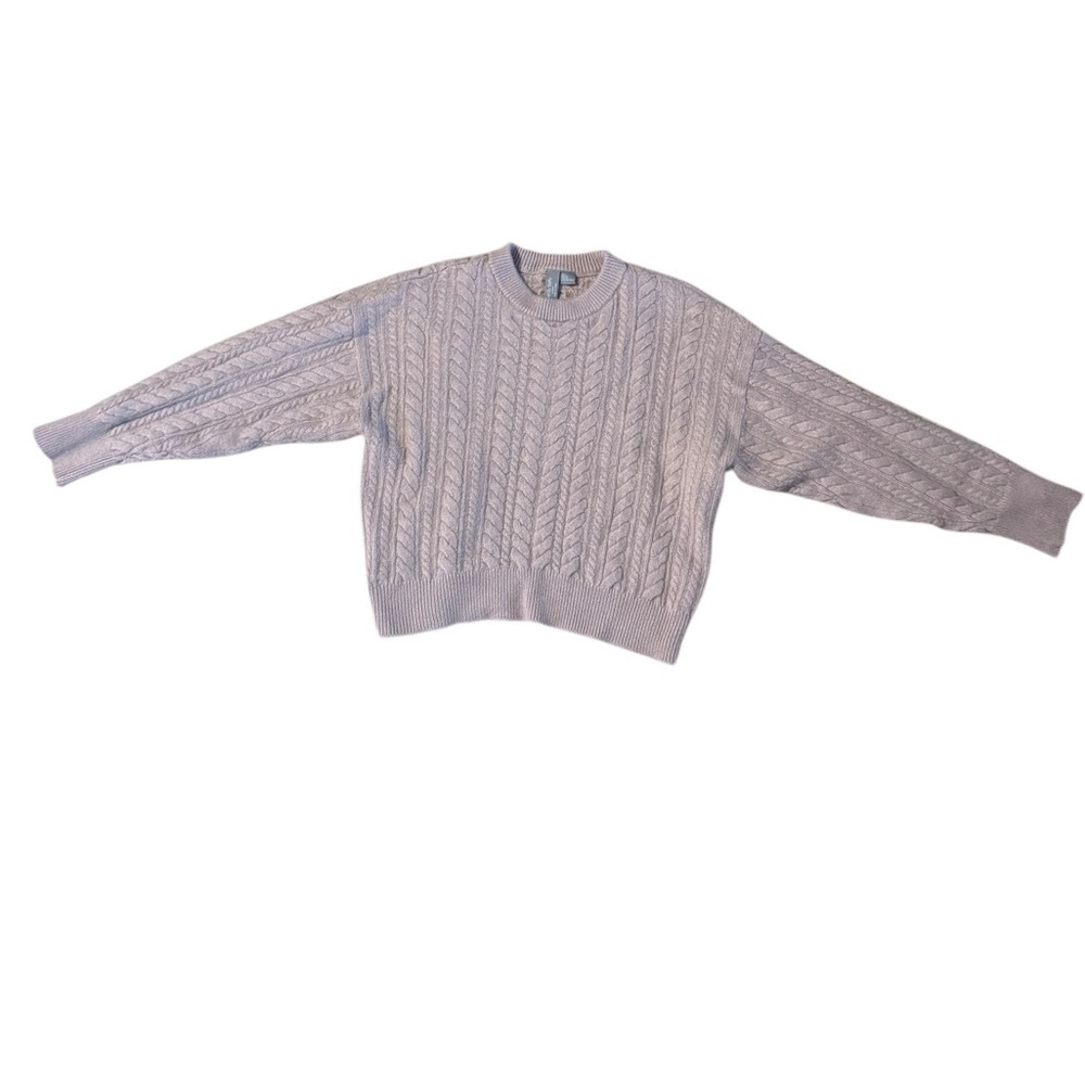 Sweaty Betty Women's Cable Cashmere Wool Blend Sweater Size Large Lavender Gray